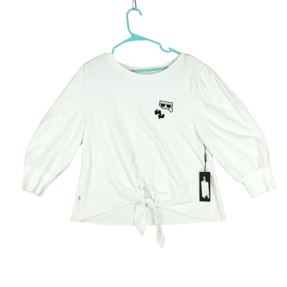 Karl Lagerfeld Tops - KARL LAGERFELD PARIS Women Tie-Front Top White Size L 3/4 Sleeves NWT